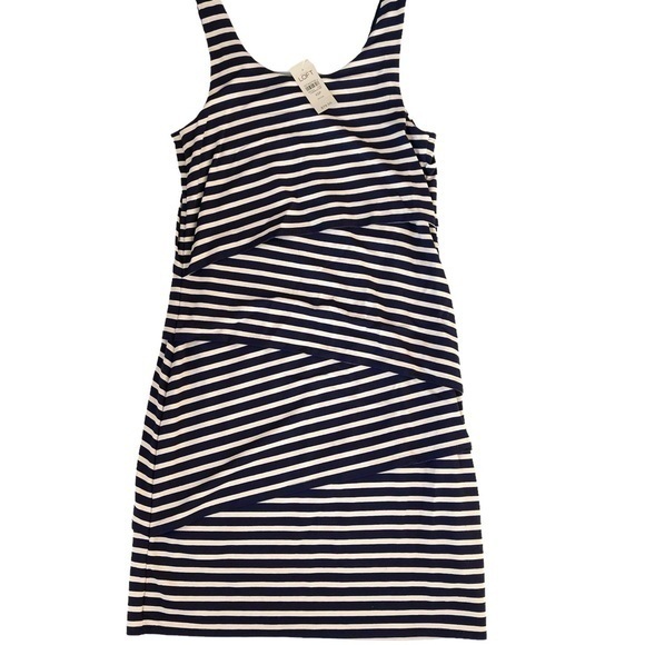 NWT Women's Loft Striped Tiered Navy Ivory Tank Dress Nautical Summer Dress XSP - Picture 2 of 7